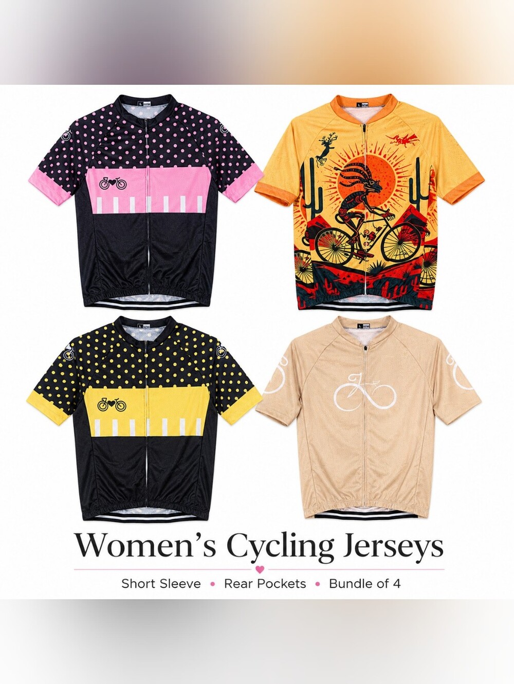 Women’s Cycling Jersey Bundle of 4 Size L Full Zip Rear Pockets Size L